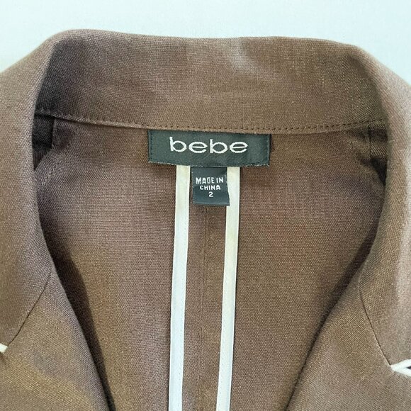 Bebe Vintage Linen Pant Suit | Dark Rum/Brown w/White Trim & Belt | EUC - Picture 3 of 16